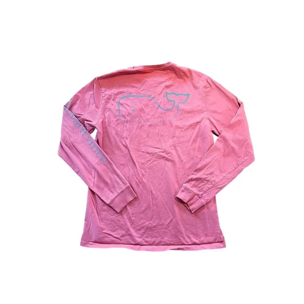 Vineyard Vines Pink Long Sleeve Whale Logo Pocket Graphic T-Shirt | Small